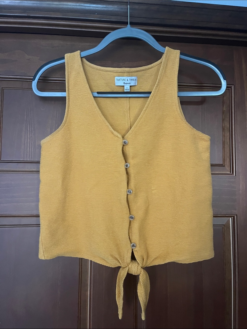 Madewell Mustard Button-Front Tie Tank